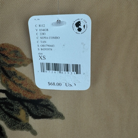 Free People Betty's Garden top tan sepia sheer size xs NEW floral ethereal - Picture 3 of 12